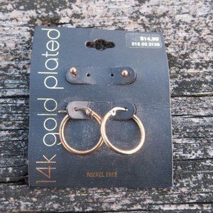Gold Hoop and Ball Stud Earrings Set of 2 (14K Gold Plated)